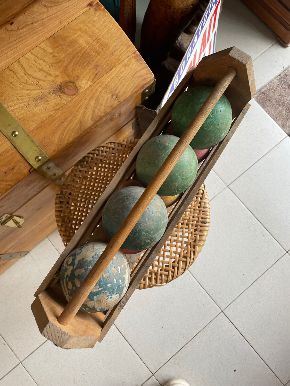 Jeu de boules en bois vintage