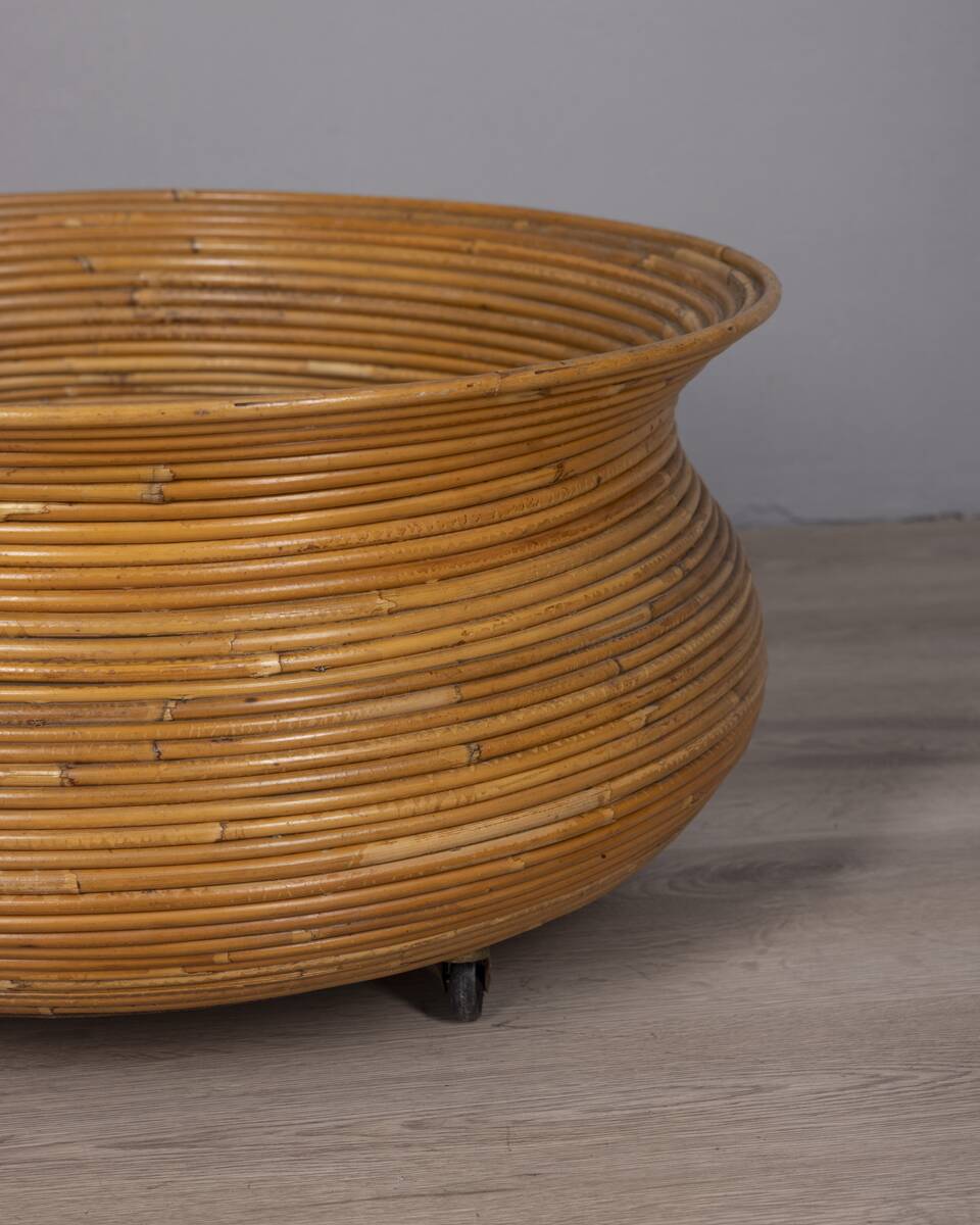 Vintage 1960s Italian-design bamboo plant pot with wheels