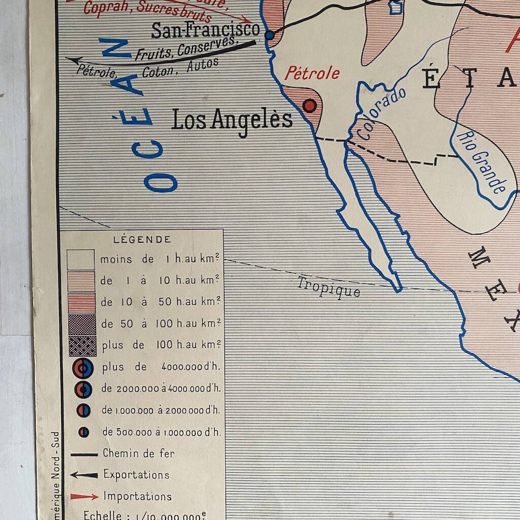 Vintage school map double-sided "South America / North America"
