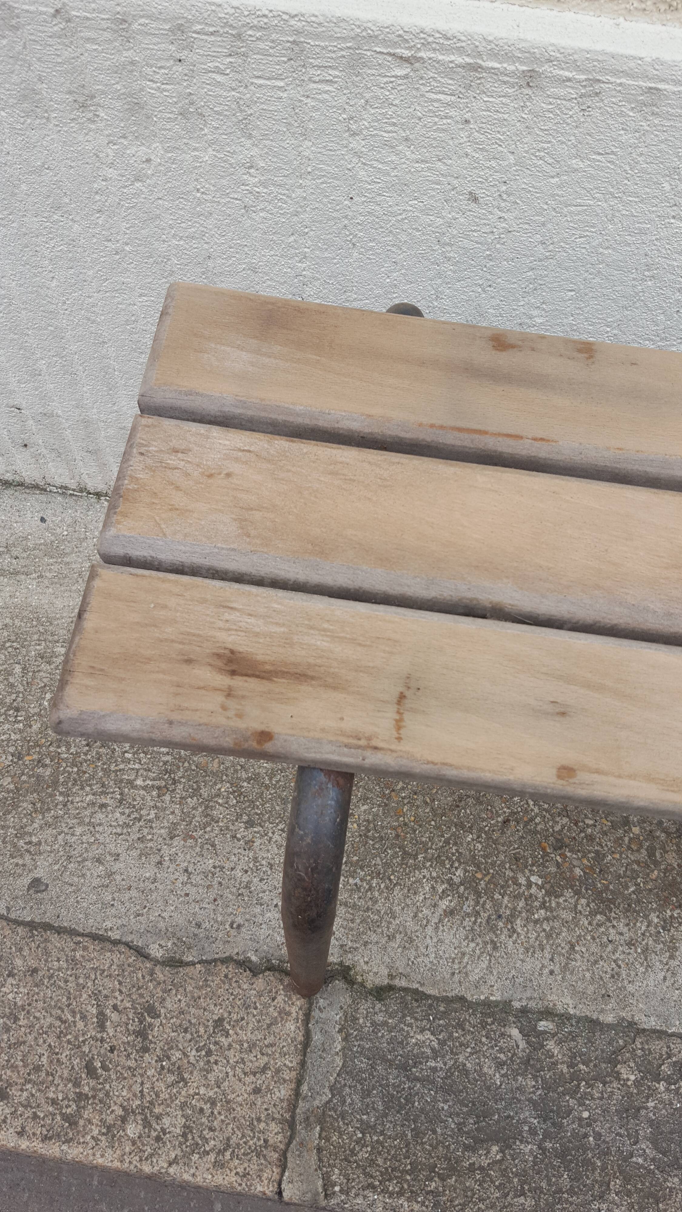 Wooden and vintage metal school bench