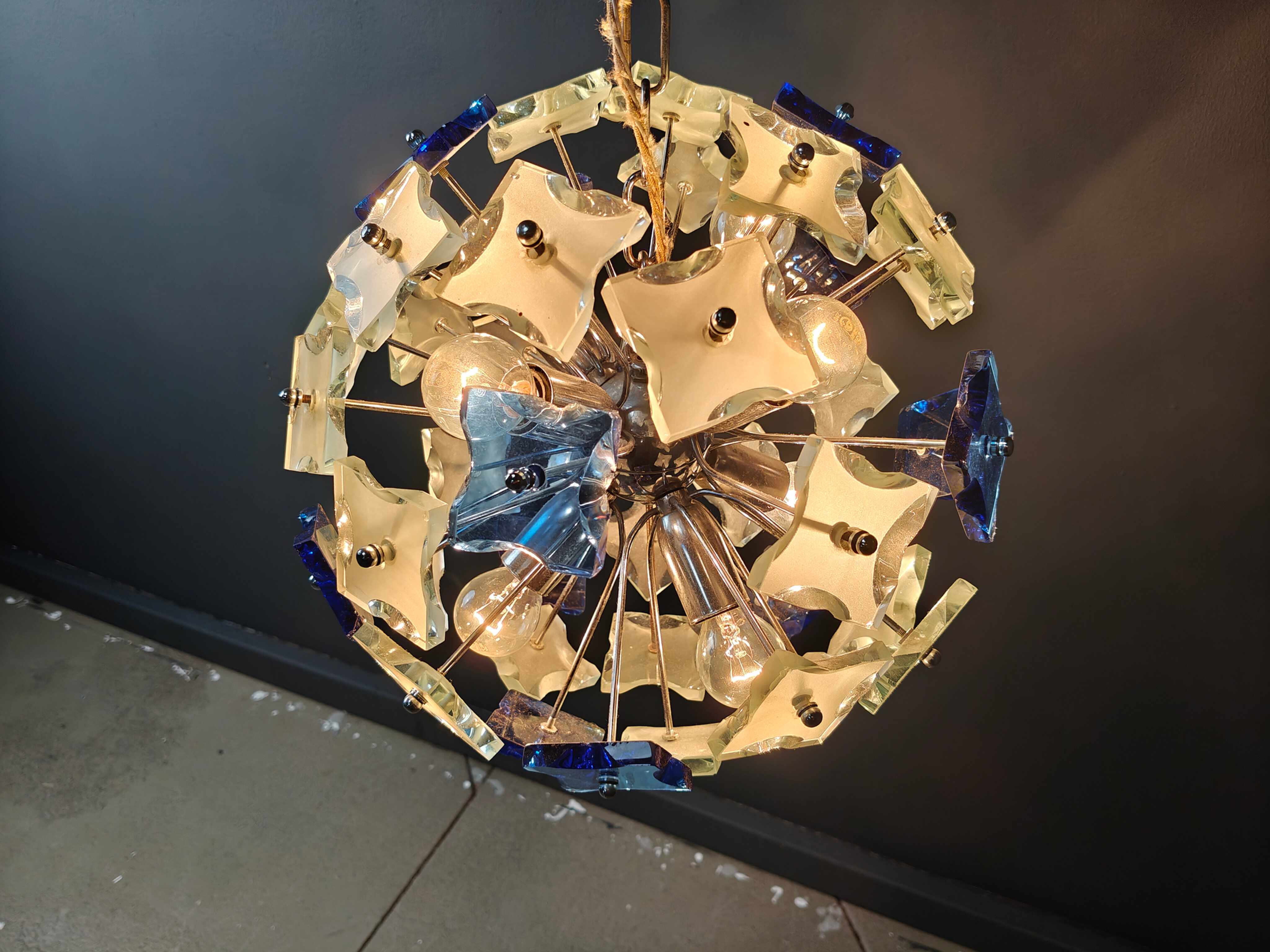 Hammered glass chandelier, 1970s