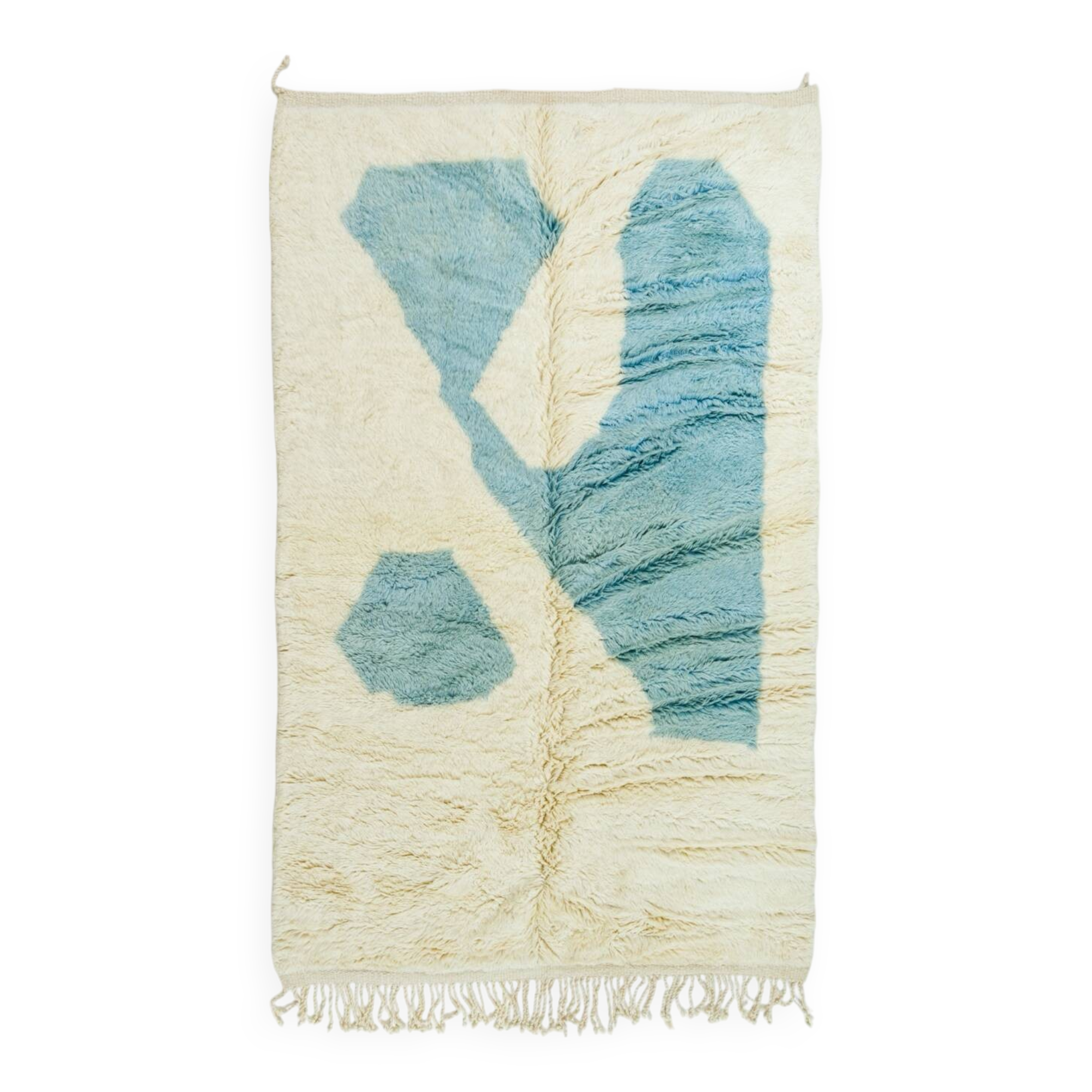 Modern sky blue and white Mrirt Moroccan rug