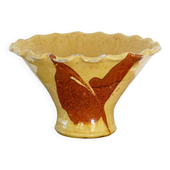 Bol ancien français en terre cuite à glaçure jaune