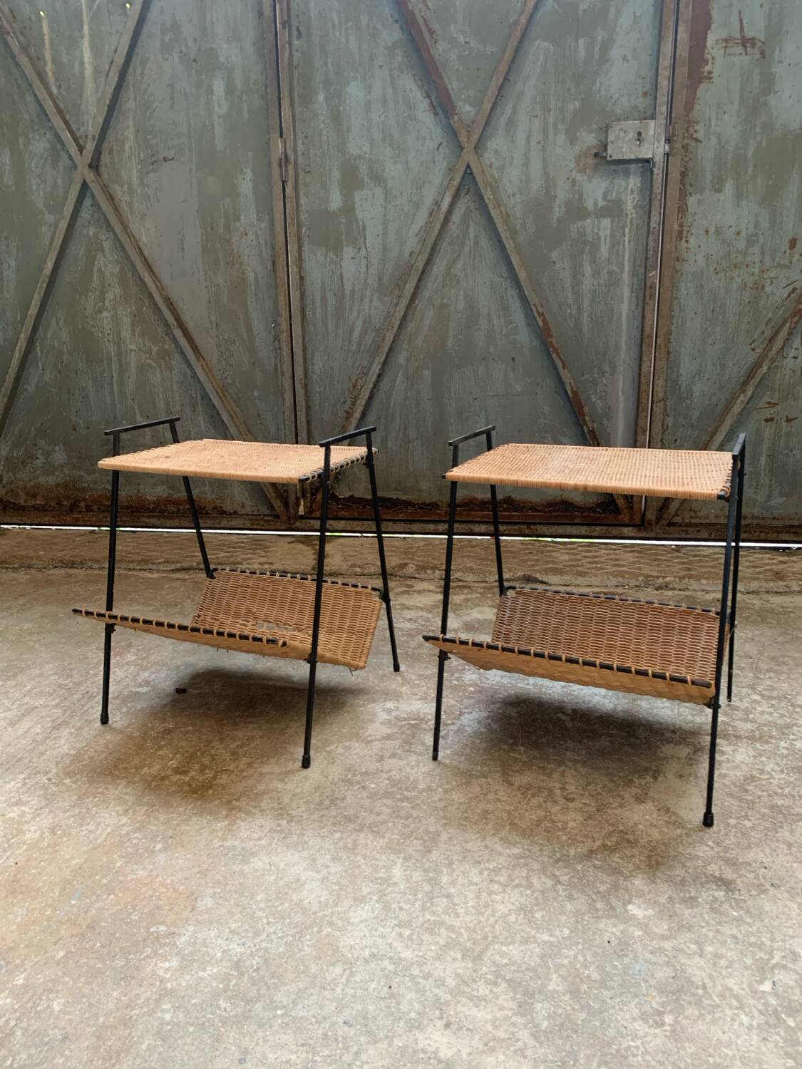 Pair of Raoul Guys Wicker Magazine Racks Circa 195