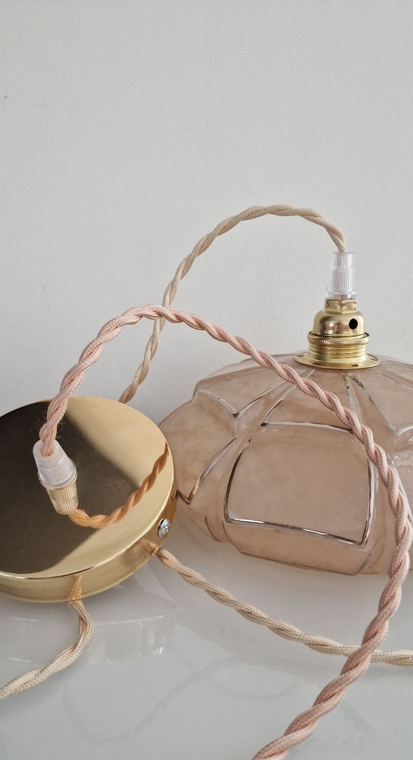 Art Deco pink glass portable or pendant lamp from Clichy