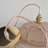 Pink art deco hanging lamp or pendant lamp in clichy glass