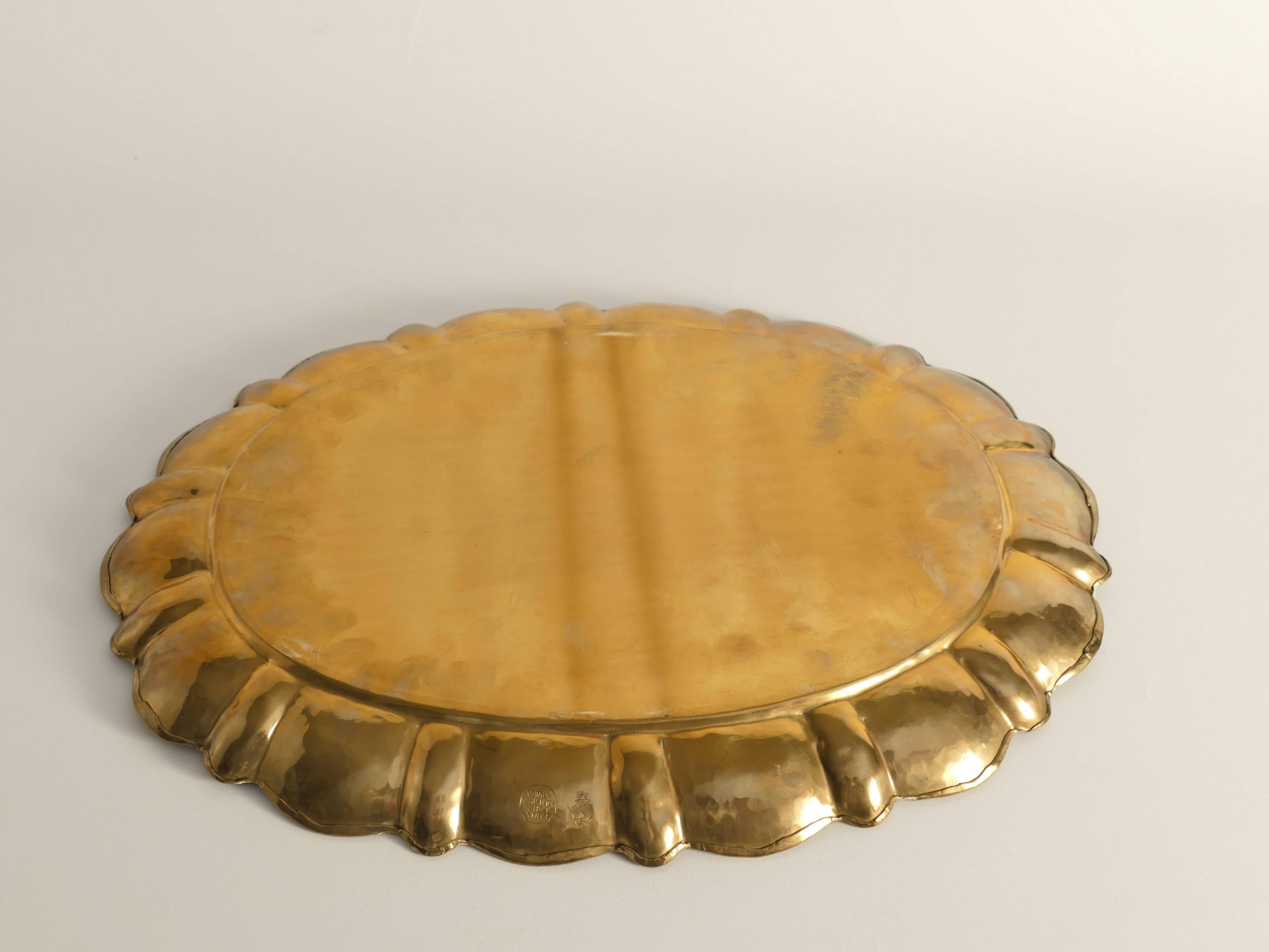 Hollywood Regency Large Oval Brass Tray by Firma Lars Holmström, Sweden 1940's
