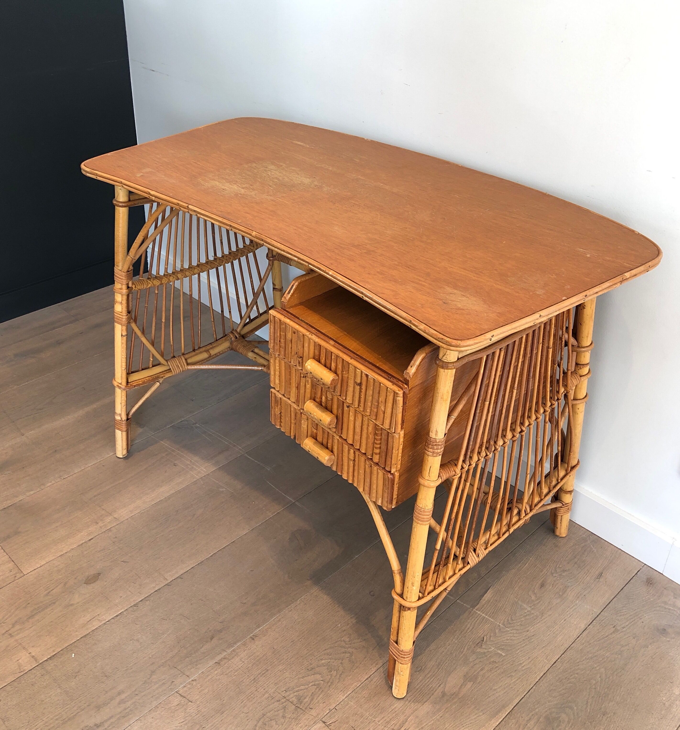 Rattan desk around 1970