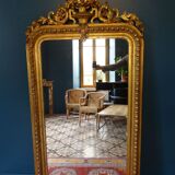 Miroir XIXème en bois stuqué doré 90 x 180 cm