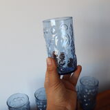 5 glasses blue decorations vintage fruits