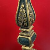 Large antique green and gold wooden lamp base, 66 cm high from the socket.