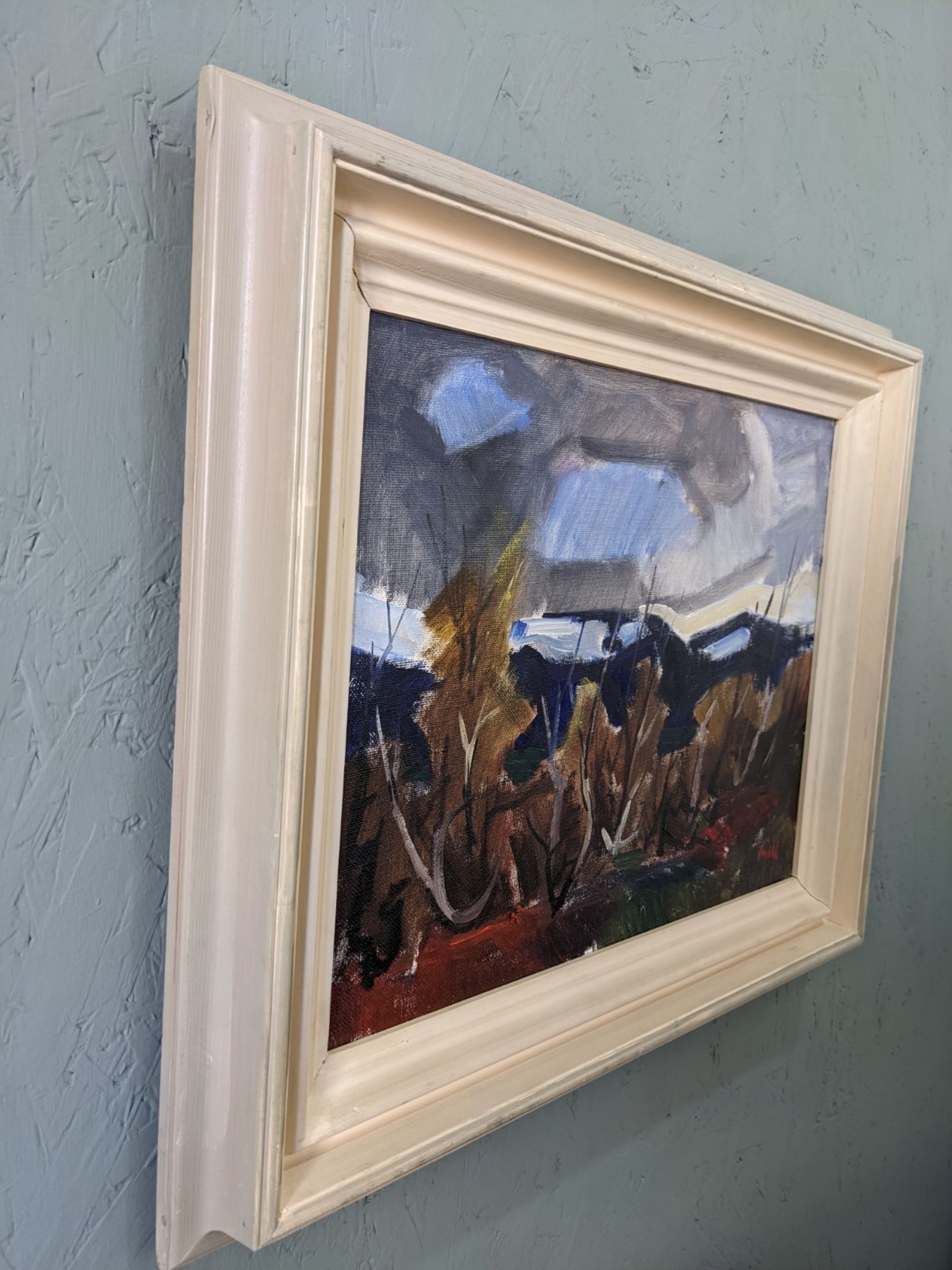 Mid-century modern swedish vintage landscape oil painting