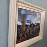 Mid-century modern swedish vintage landscape oil painting