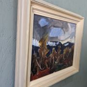 Mid-century modern swedish vintage landscape oil painting
