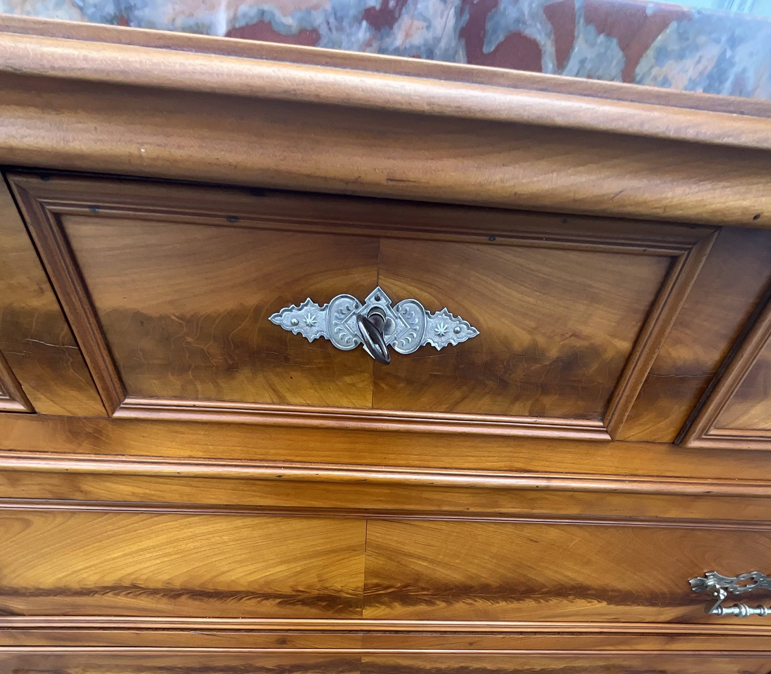 Louis-Philippe chest of drawers in cherry burl and Pyrenees marble top f
