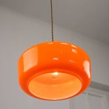 Mid-Century Modern Italian Orange Glass and Brass Pendant Lamp