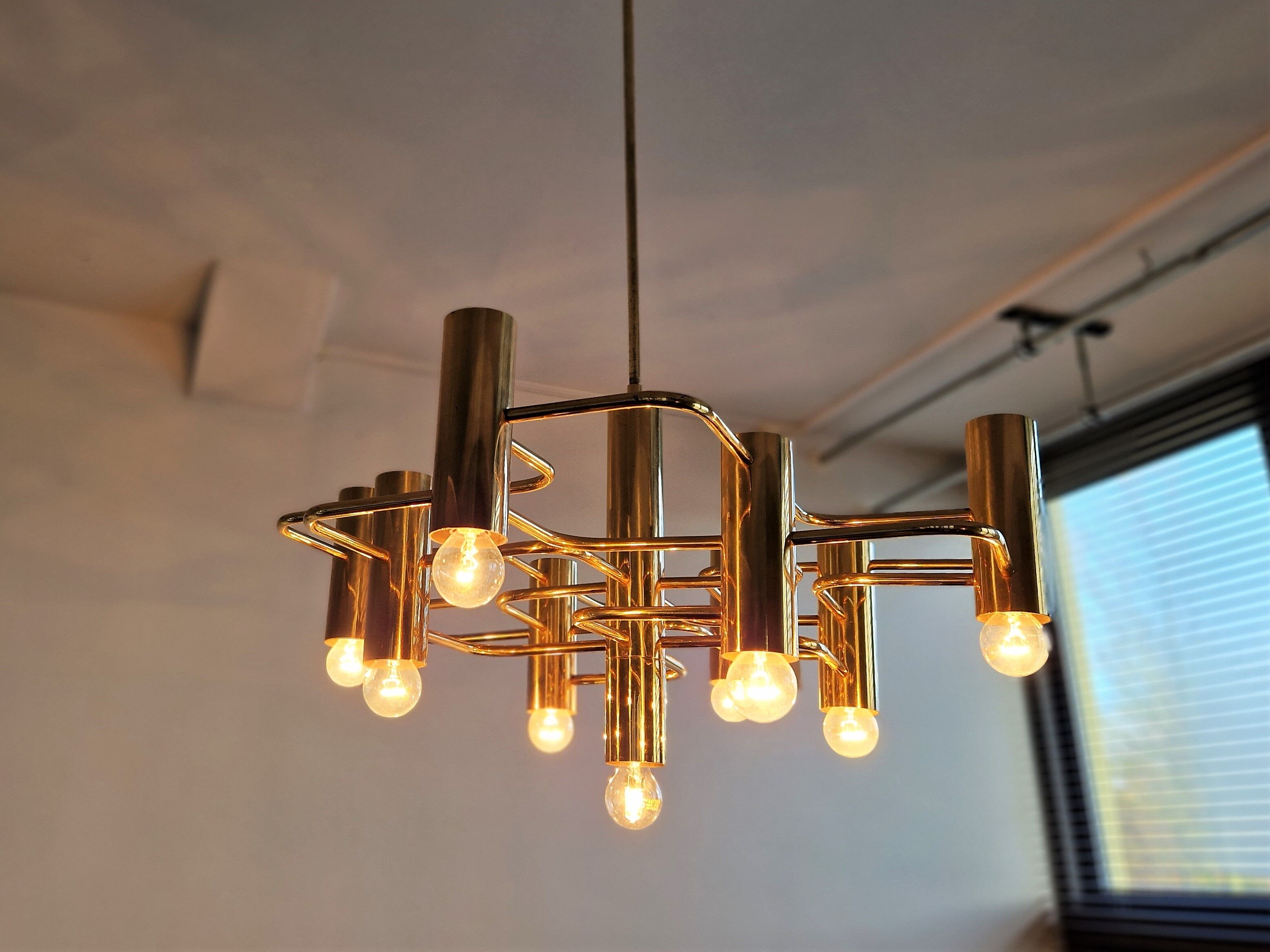 Brass chandelier by Sciolari for Boulanger, Belgium 1970's
