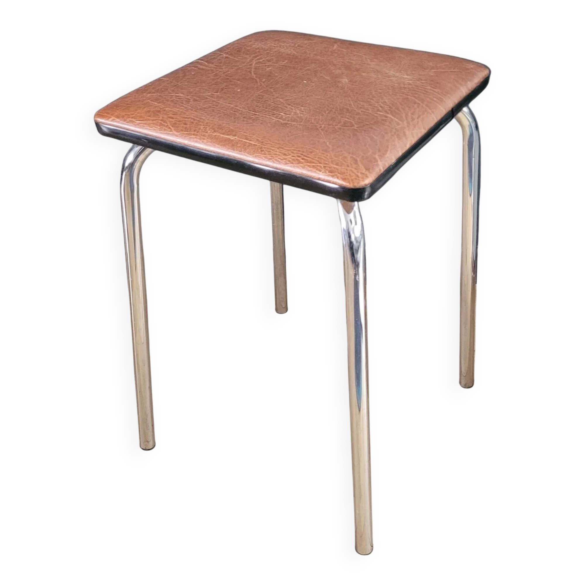Tabouret vintage en skaï et chrome