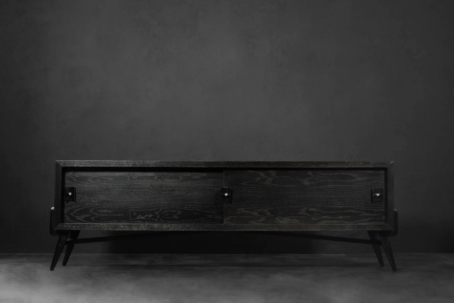 Mid-Century Modern Scandinavian Buffet in Dark Oak with Wooden and Metal Handles, 1960s