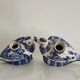 Pair of bird candlesticks in blue white, Skyros earthenware