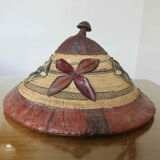 African hat "Fulani" in leather and braided rope 1900s