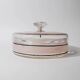 Vintage glass sweet jar from the 1960s, candy jar with a pink and black striped lid, Italian glass art.