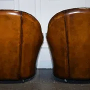 Brown Hand-Dyed Leather Chesterfield Armchairs with Pleated Front, Set of 2
