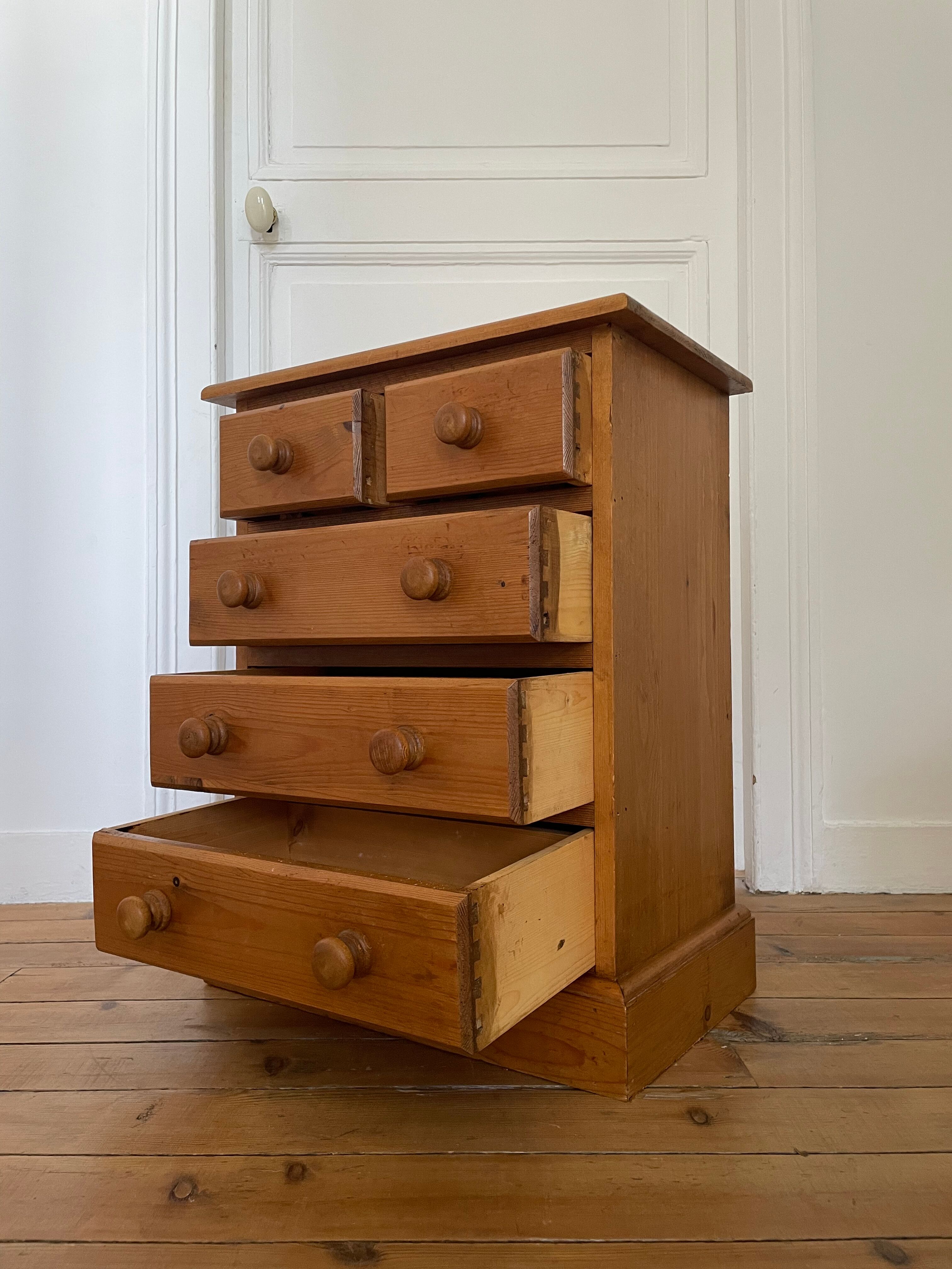 Mini vintage solid pine chest of drawers
