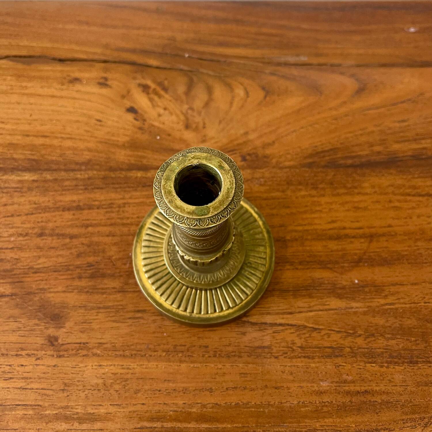 Engraved brass candle holder