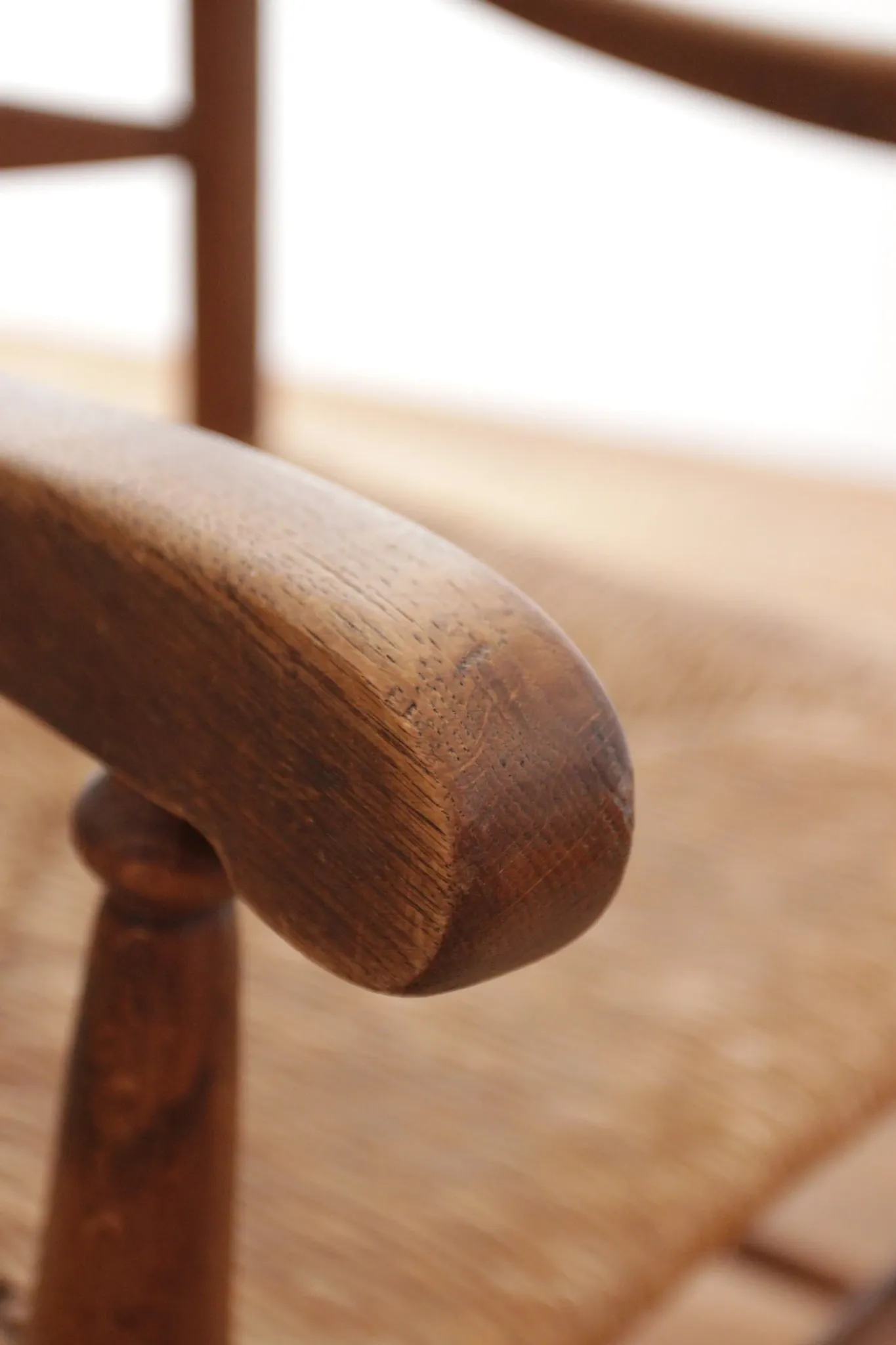 Dutch oak ladderback armchair with rush seat – 1950s
