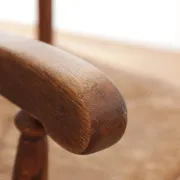 Dutch oak ladderback armchair with rush seat – 1950s