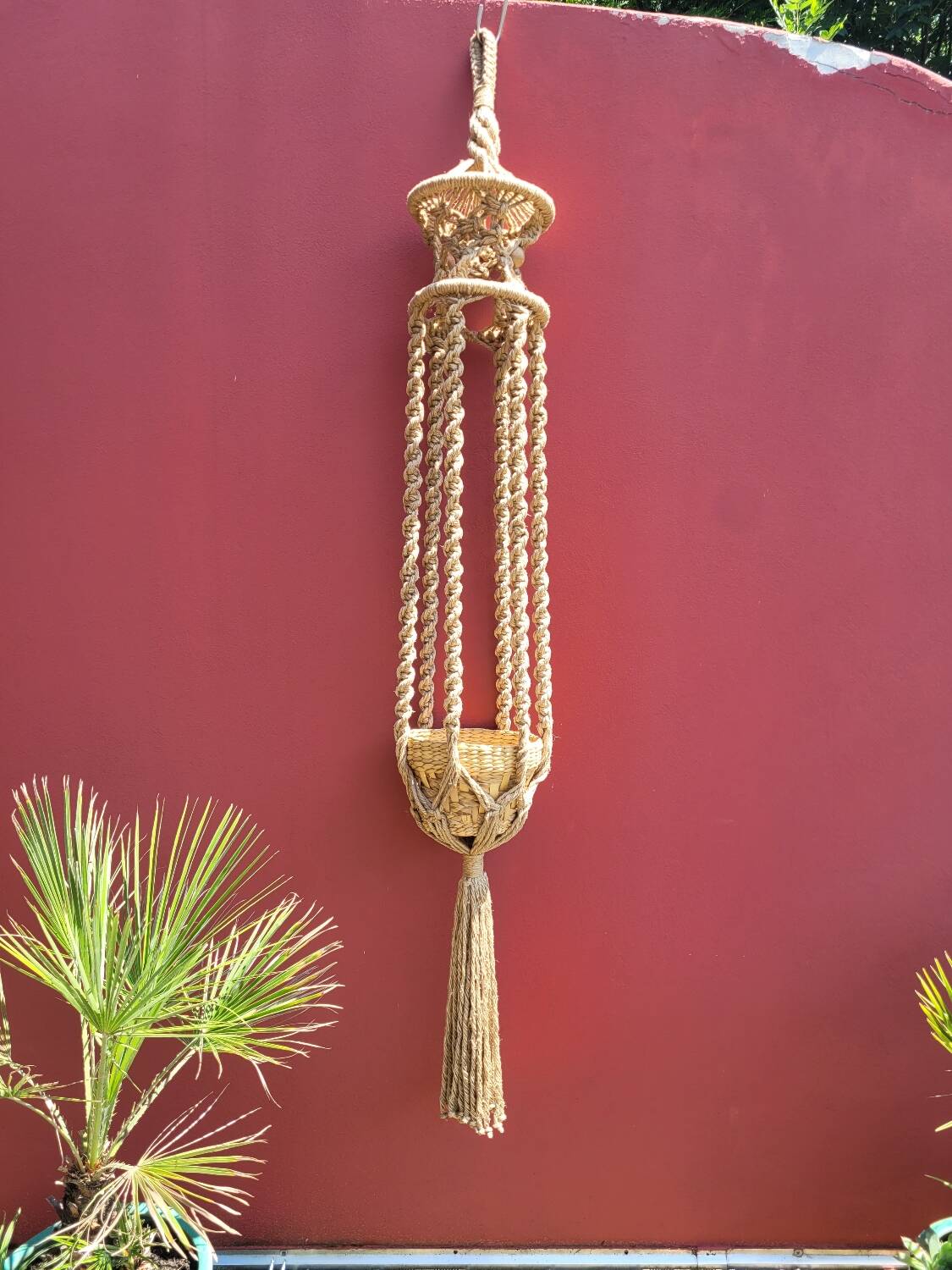 Large vintage macrame plant holder