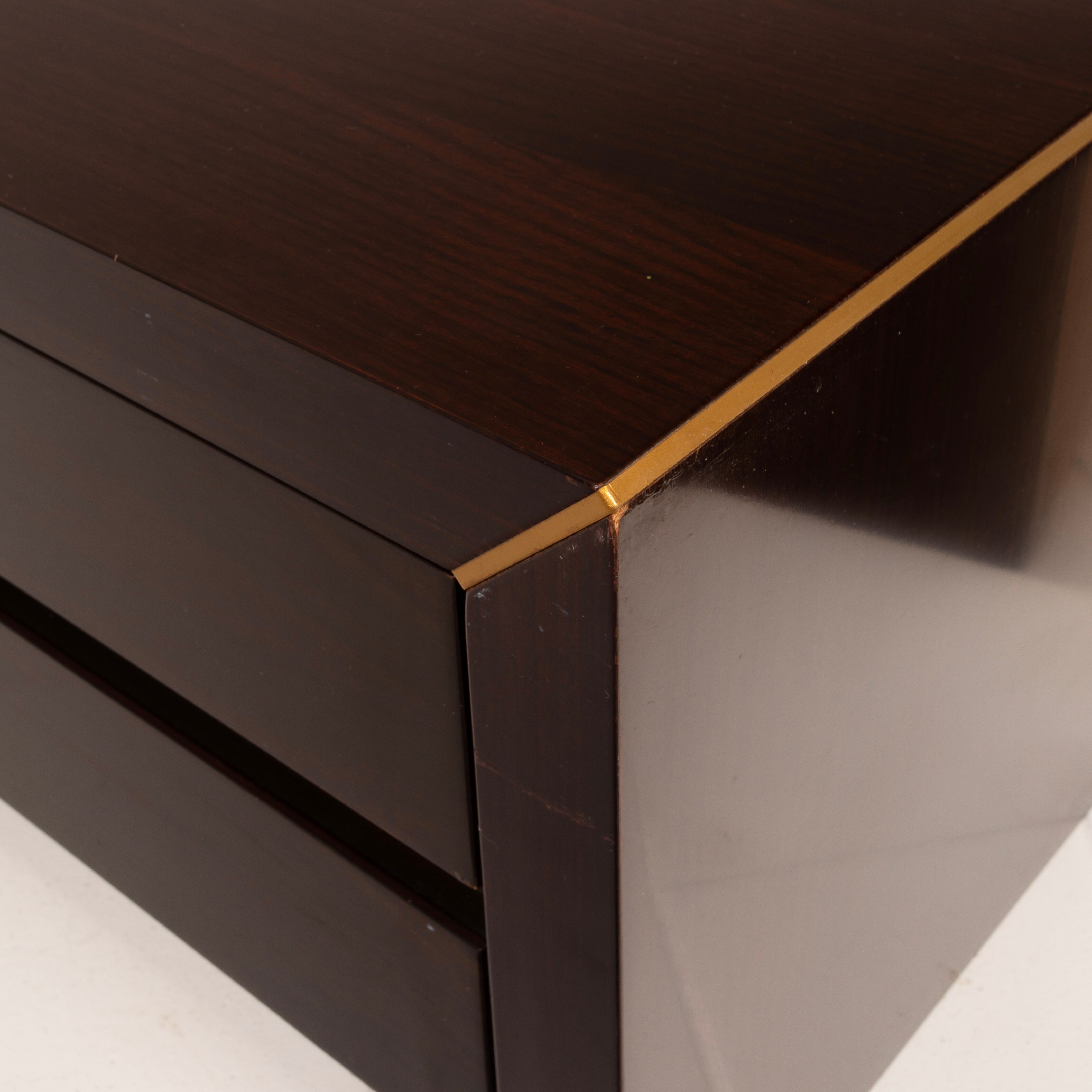 Pair of African rosewood and brass bedside tables for Fratelli Turri