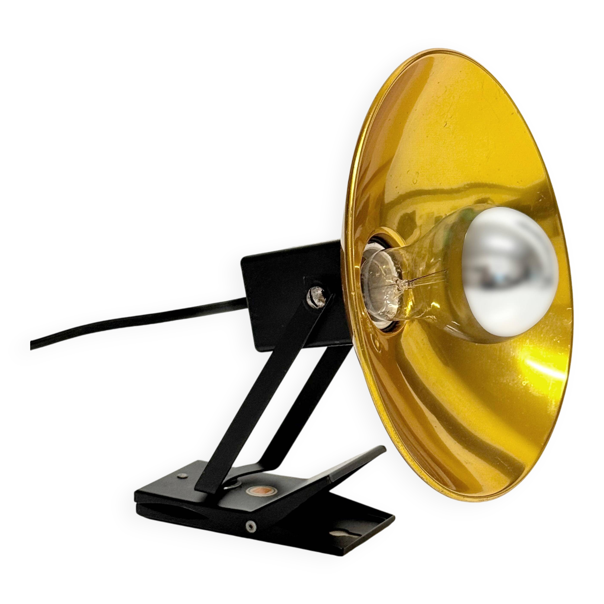 "LITA" Metal Wall Lamp Clamp Lamp with Gold Reflector Vintage 70's