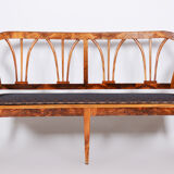 Restored Biedermeier Walnut Sofa, New Upholstery, Rattan Strings, Austria, 1820s