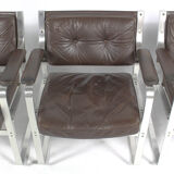 Swedish Mid Century Leather And Aluminum Armchairs By Karl Erik Ekselius For Joc Vetlanda, Set Of 4