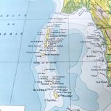 Vintage map Indochina Asia Thailand 43x43cm from 1950