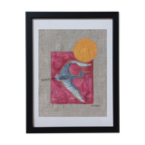 Painting on linen, The crane and the golden sun