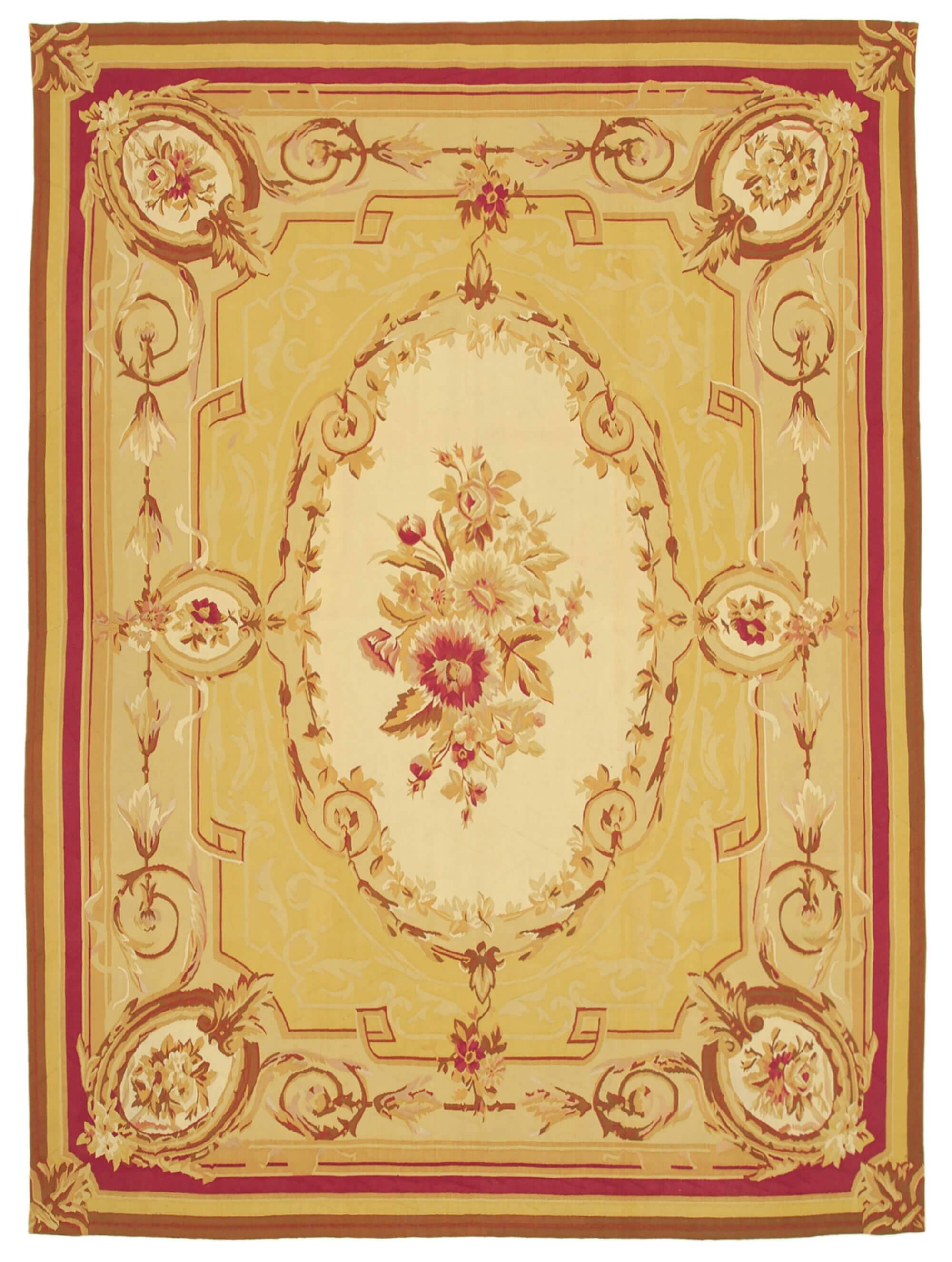 Handmade European Vintage Aubusson Kilim 264 cm x 363 cm