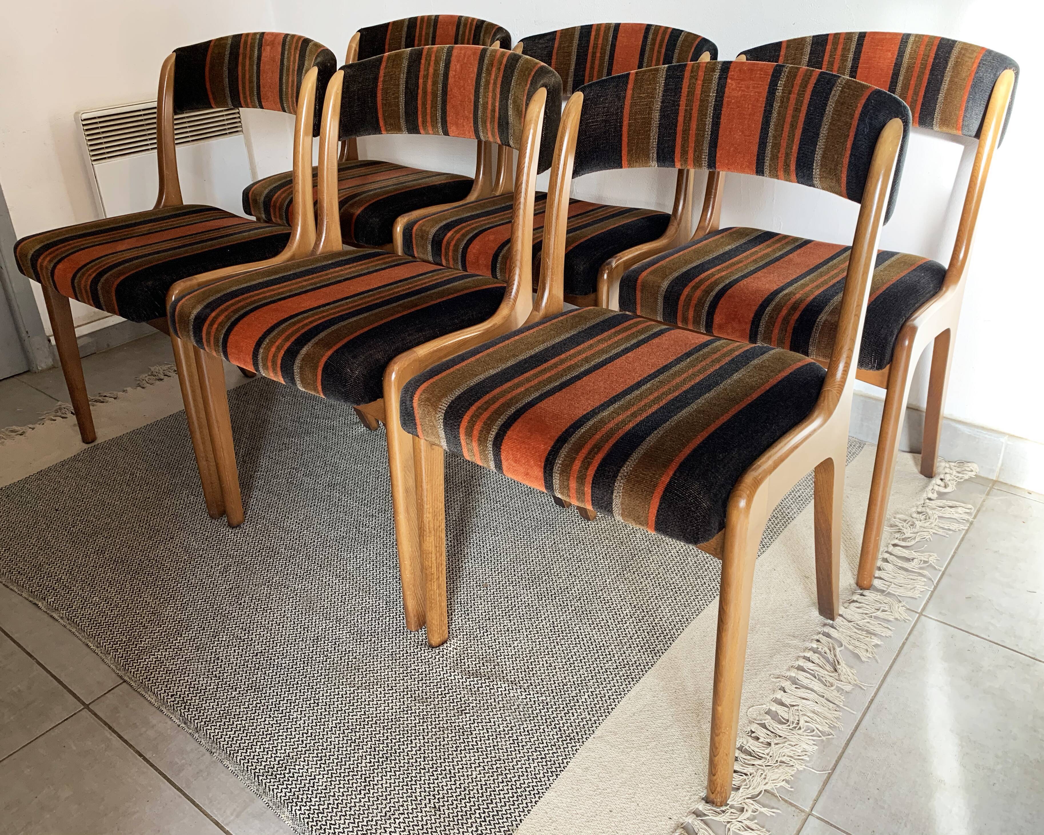 Set of 6 Baumann gondola chairs, Stamped NF