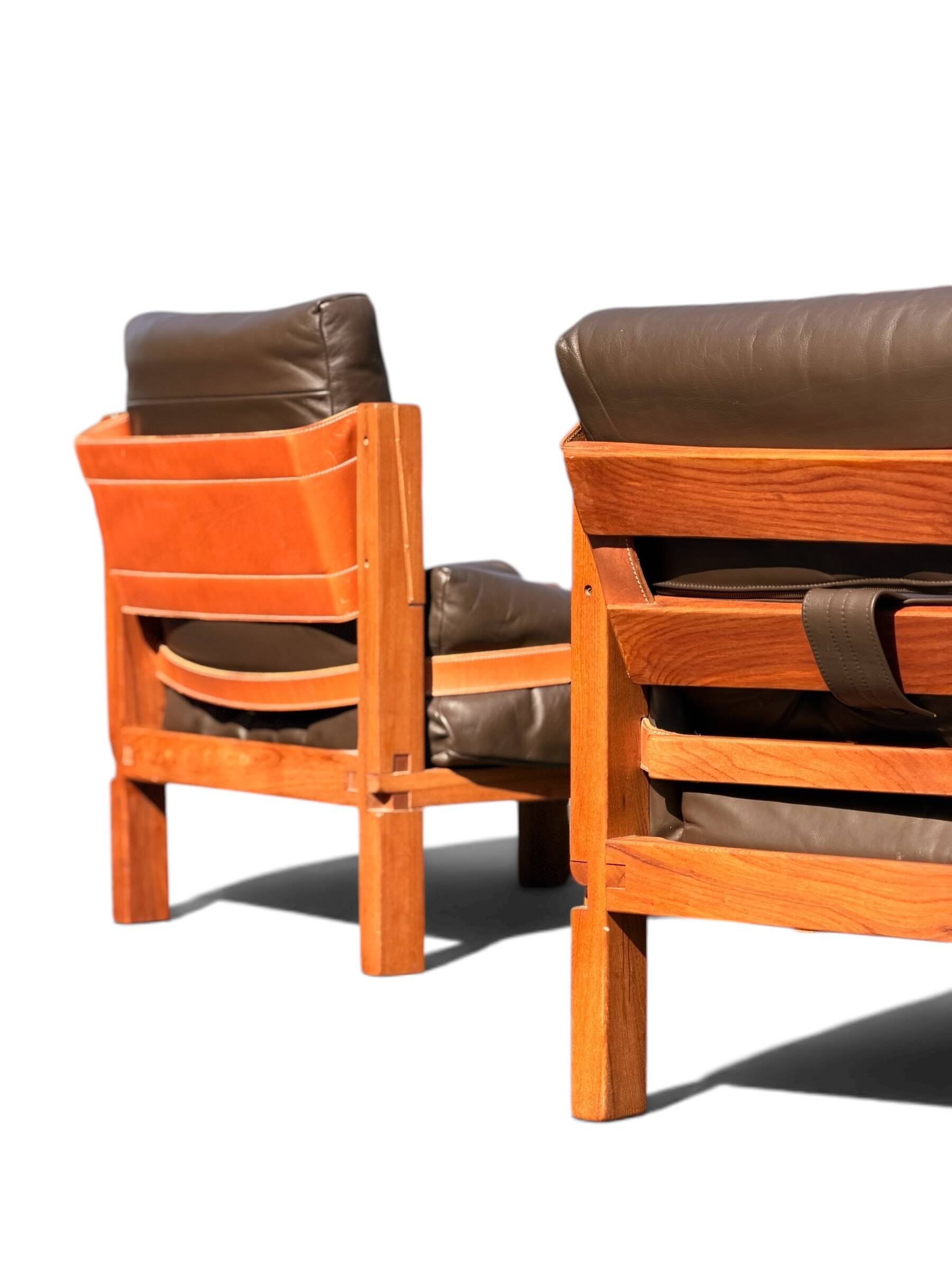 Ensemble Salon Pierre Chapo - Canapé S32 & Fauteuil S15 - Orme & Cuir Brun