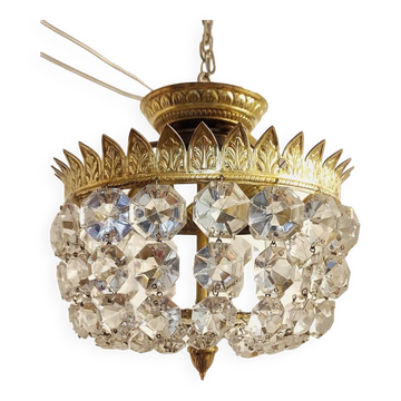 Plafonnier en cristal et laiton. Espagne, années 1950.