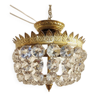 Crystal and brass ceiling lamp. Spain, 1950s.