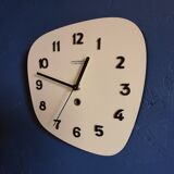 Clock formica vintage asymmetrical silent wall clock "Manufrance pale yellow"