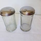 vintage glass and stainless steel sugar bowl