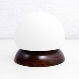 Mushroom lamp in wood and opaline glass