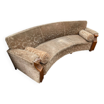 Canapé Vintage Courbé en Bois et Velours, 1930s