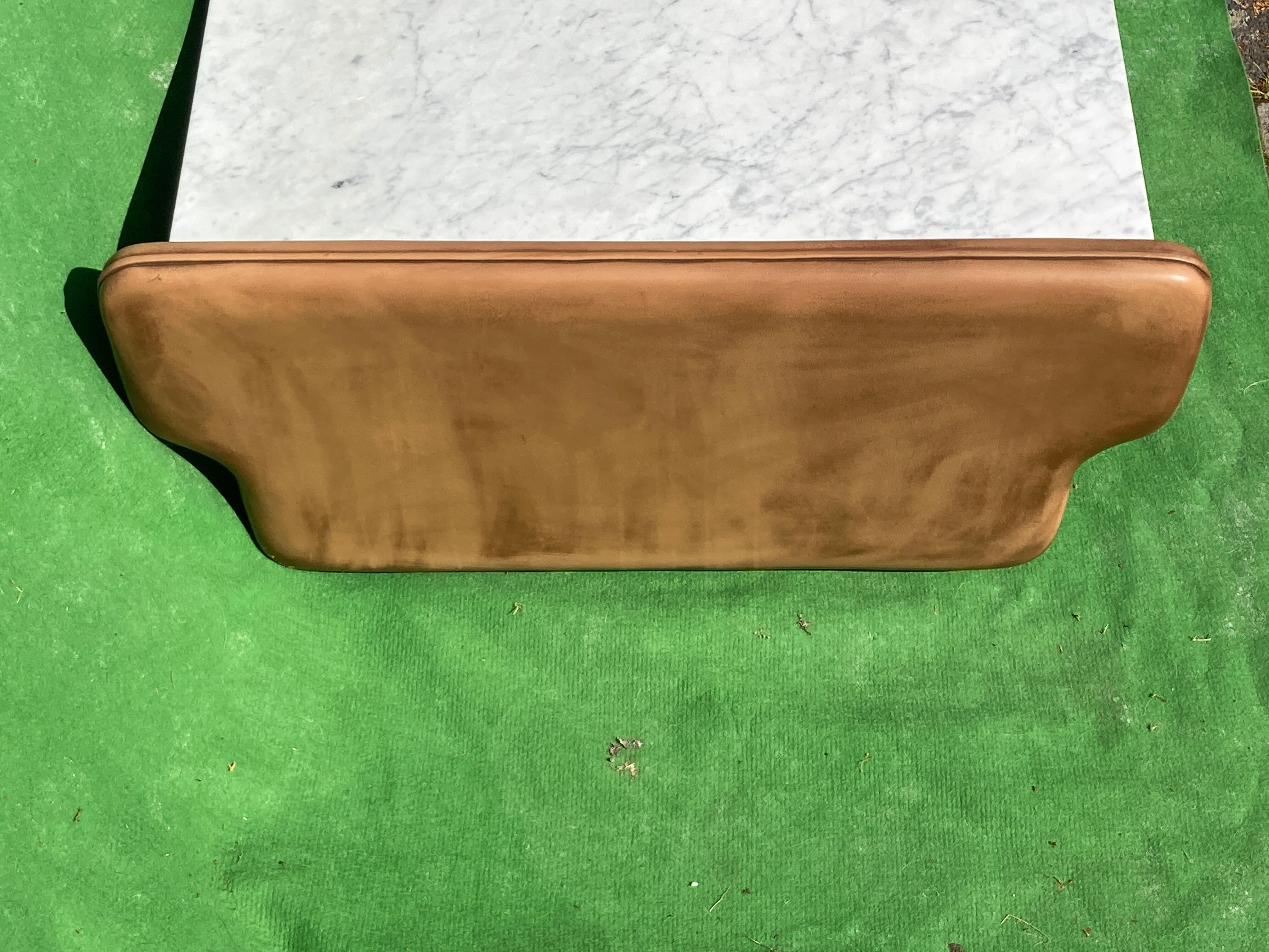 Leather and travertine coffee table, Switzerland 1970s