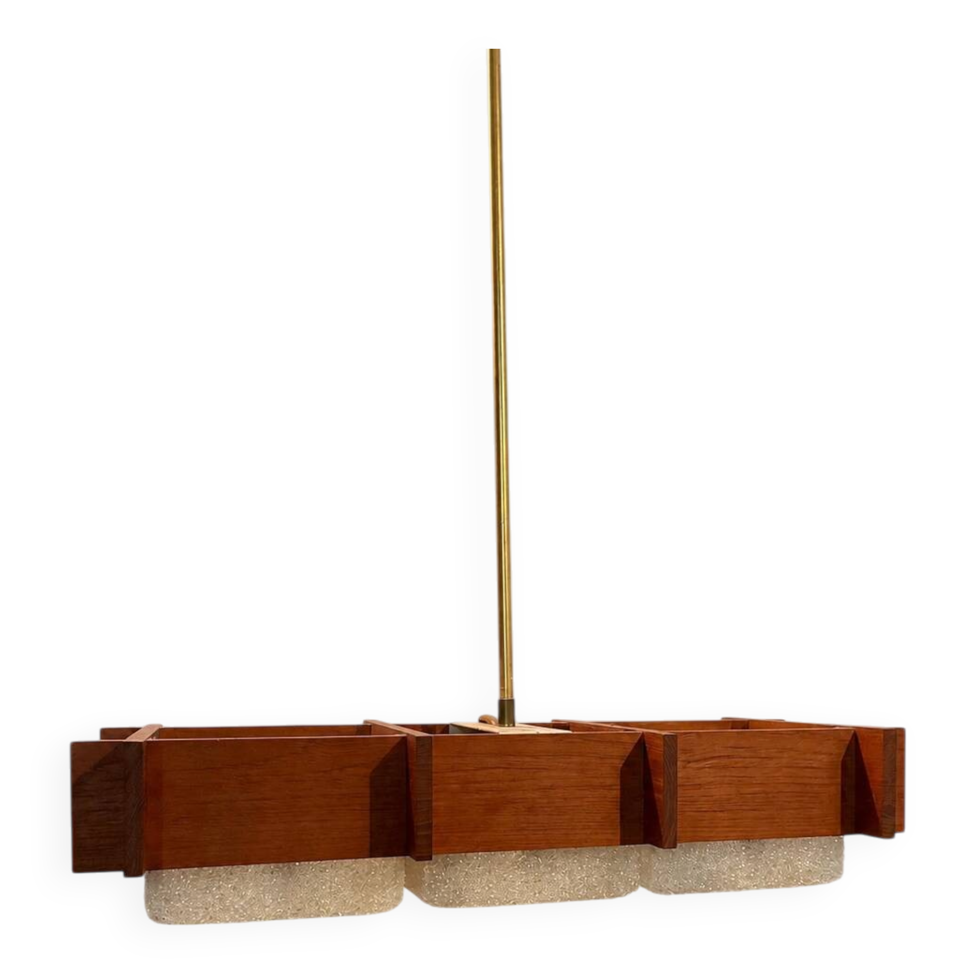 Scandinavian suspension design in teak and vintage perspex from the 1970s.