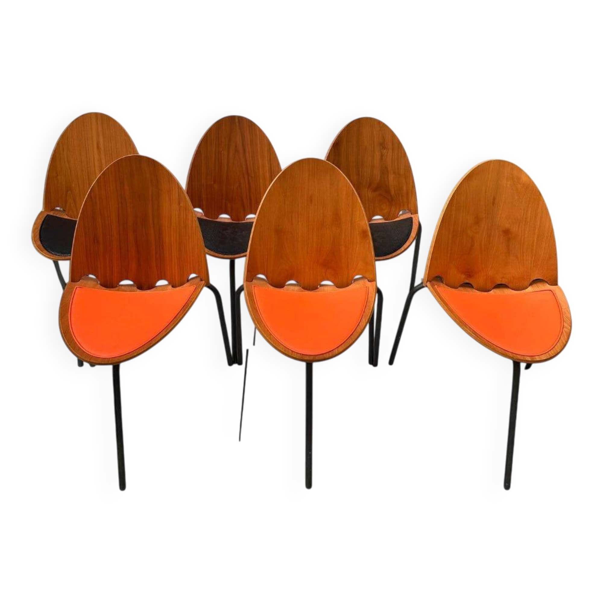 Set of "A6" chairs, Joseph-André Motte for Steiner, wood and leather, 2000s – France